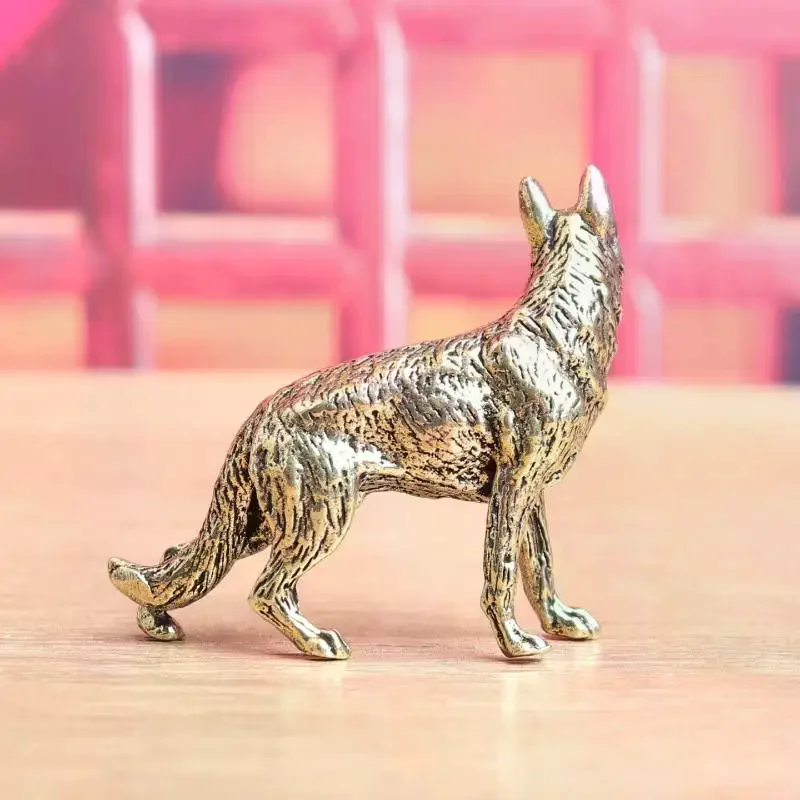 Vintage Copper Lucky Dog Miniature Figurines Desktop Small Brass Ornaments Wolf Tea Pets Home Decorations - view 3