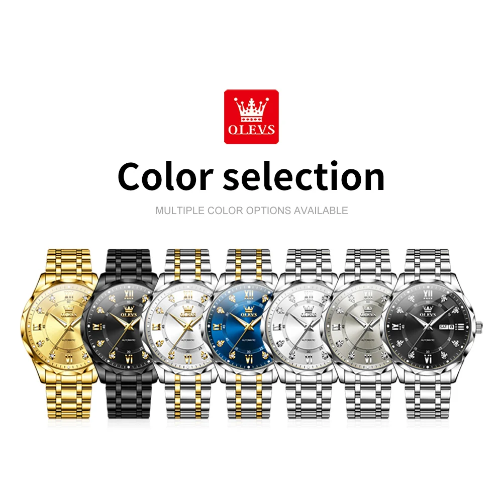 OLEVS 6727 Herenhorloge Automatisch mechanisch horloge Multifunctioneel Datum Week Maan Zakelijk horloge voor heren Waterdichte lichtgevende doos
