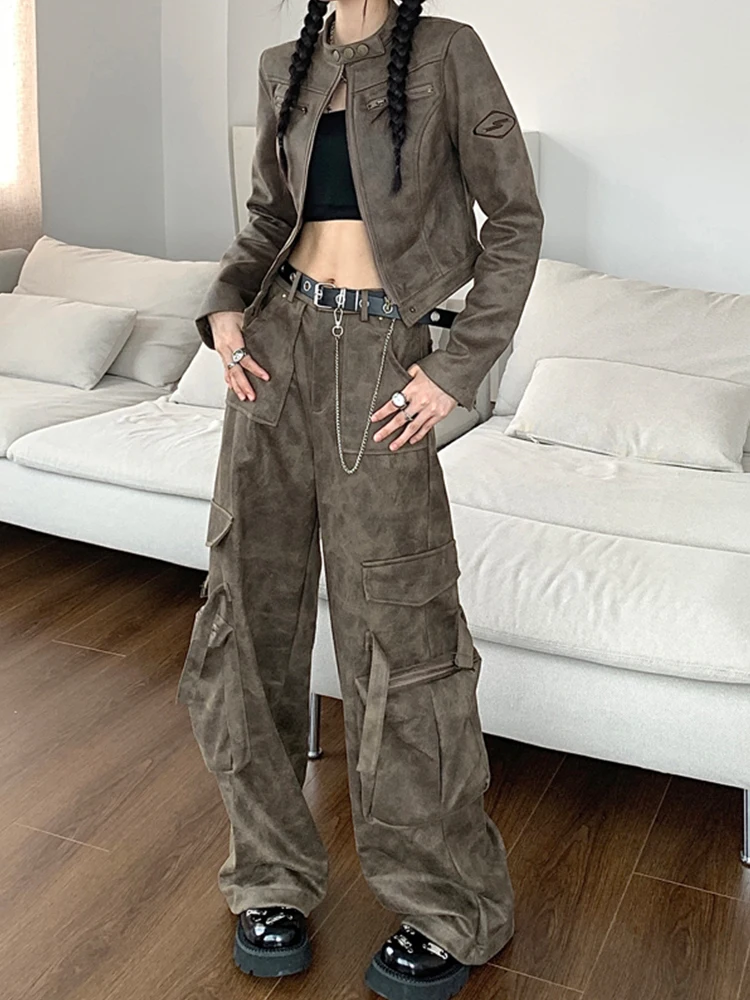 Women Old Money American Vintage Cargo Pants Grunge Trousers Multi-Pocket Baggy Kpop Harajuku Fashion Y2k Streetwear Punk 2000s