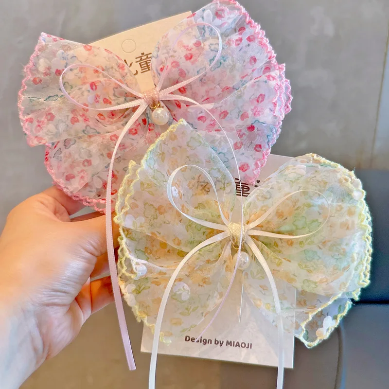 

1 PC New Princess Little Fresh Floral Ribbon Bow Cute Girls Hairpins Children Headwear Hair Clips Barrettes Hair Accessories
