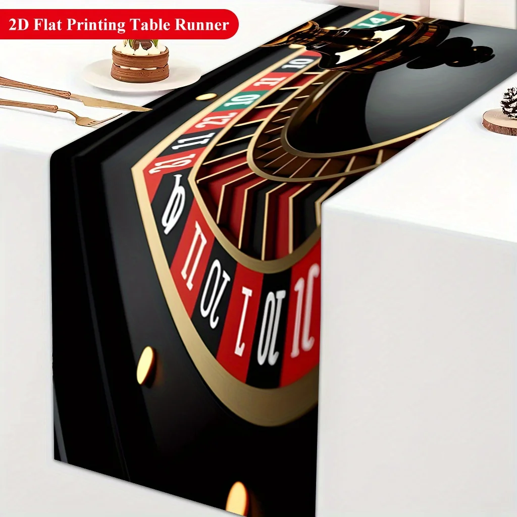 1 Piece Casino Roulette Wheel Table Runner, Suitable for Farmhouse, Indoor, Kitchen, Celebrations, Table Decoration, Restaurant and Banquet Decoration Supplies