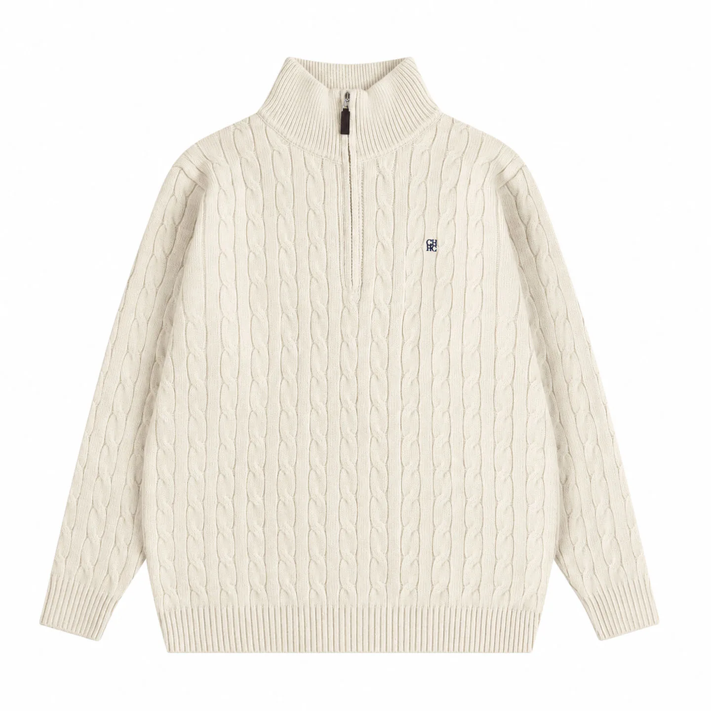 CH Men's Cable Knit Quarter Zip Sweater Stand Collar Soft Warm Long Sleeve Casual Winter Pullover view 4