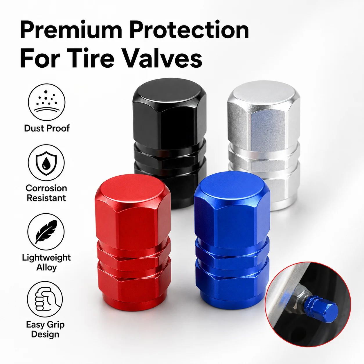 PINMOAP 4/12PCS Hexagonal Aluminum Alloy Tire Valve Cap Truck Motorcycle Car Bicycle Parts Dust-Proof Leak Proof Dust-Proof