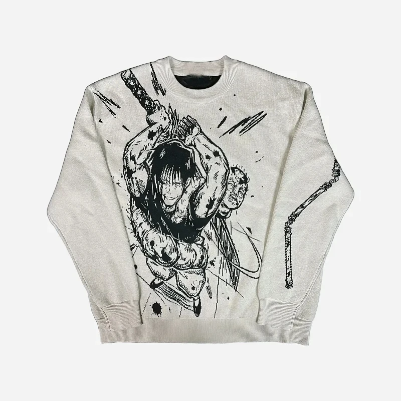 Women\'s Harajuku Knitwear Men\'s Girls Oversized Y2k Knitting Gothic Anime Print Pattern O Neck Pullover Sweater Streetwear