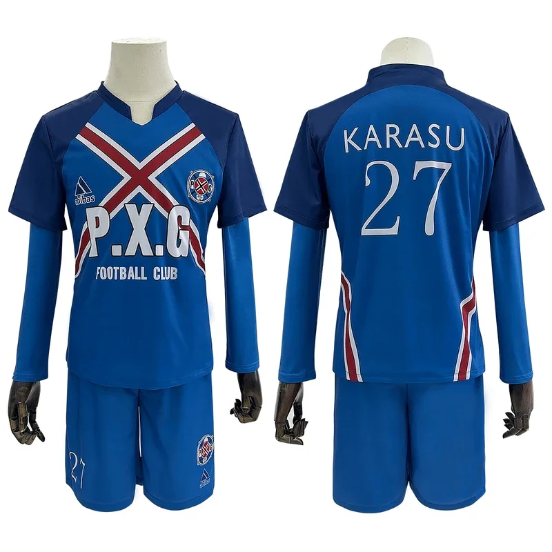 Blue Lock Anime Karasu Tabito Cosplay Costume P.X.G Jersey NO.27 Embroidery Football Uniform Tops Shorts T-Shirt Socks