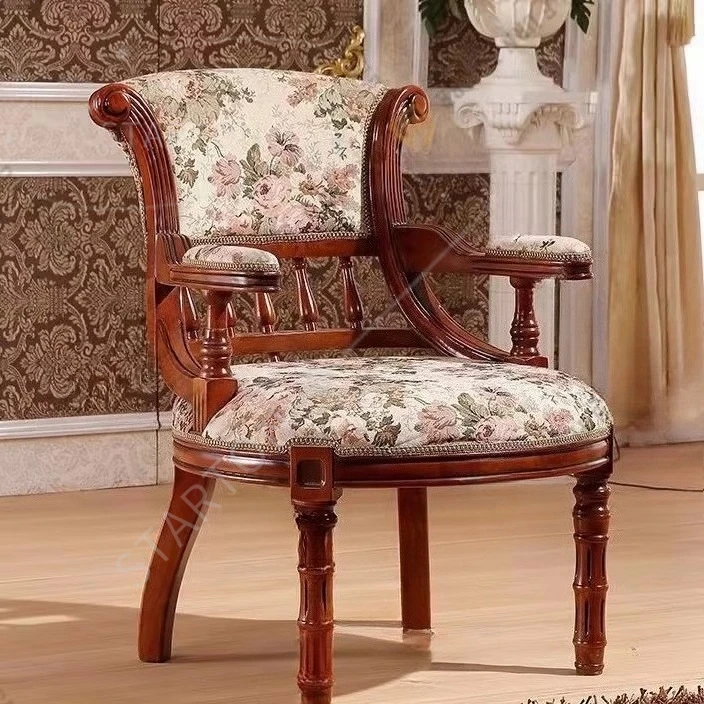Factory Direct 2026 Top Sedia da pranzo vintage Poltrona con schienale intagliato in legno massello Sedia da ristorante
