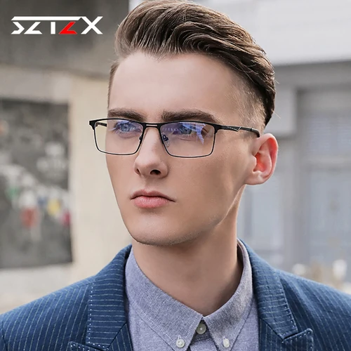 Imagen 2 del producto SZTZX, gafas de lectura de negocios para hombres, gafas graduadas para miopía con luz azul, gafas de sol ópticas fotocromáticas ultraligeras