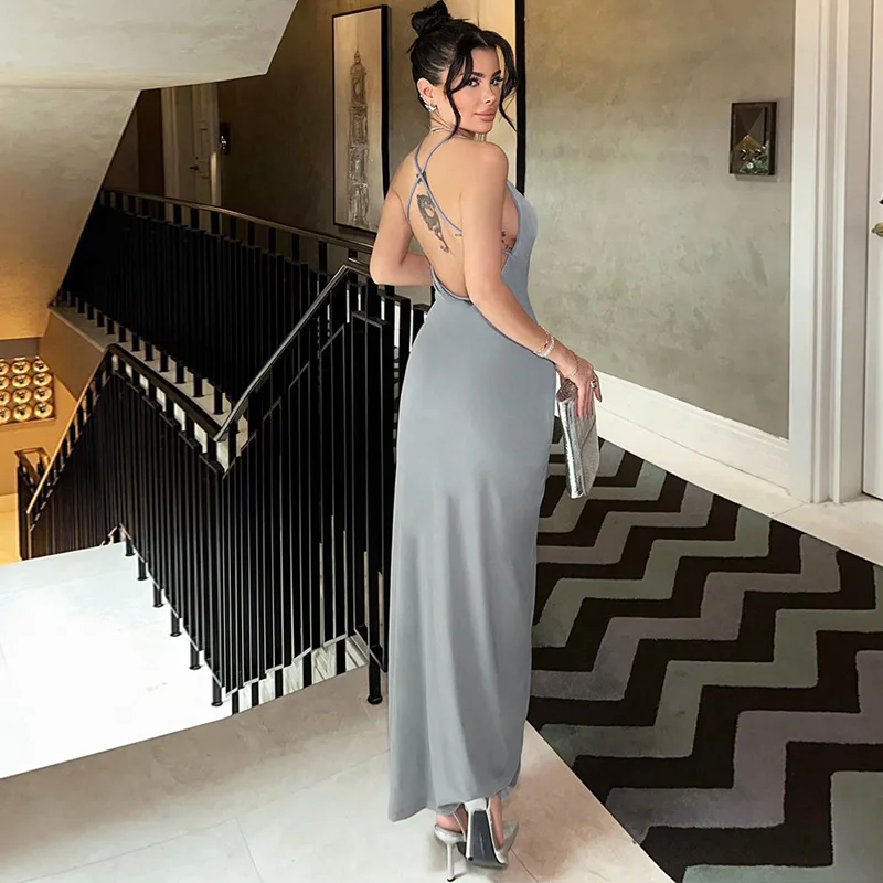 

Sexy Halter Backless Split Maxi Dress 2024 Summer Outfits Women Elegant Long Dresses Night Gown Evening Party Dresses Vestidos