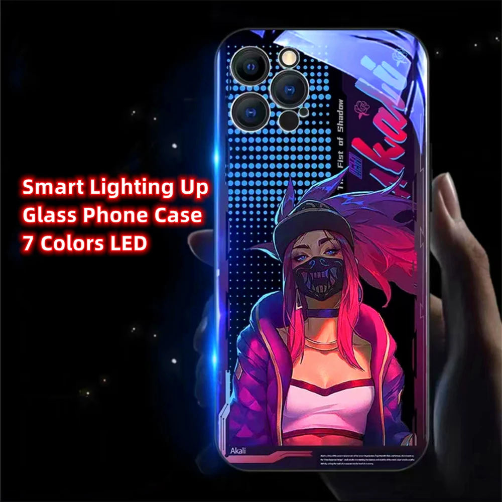 

2024 Luminous Tempered Glass Phone Case For iPhone 15 14 13 12 11 Pro Max X XR XS 6 7 8 Plus SE2020 LED Backlight Cover