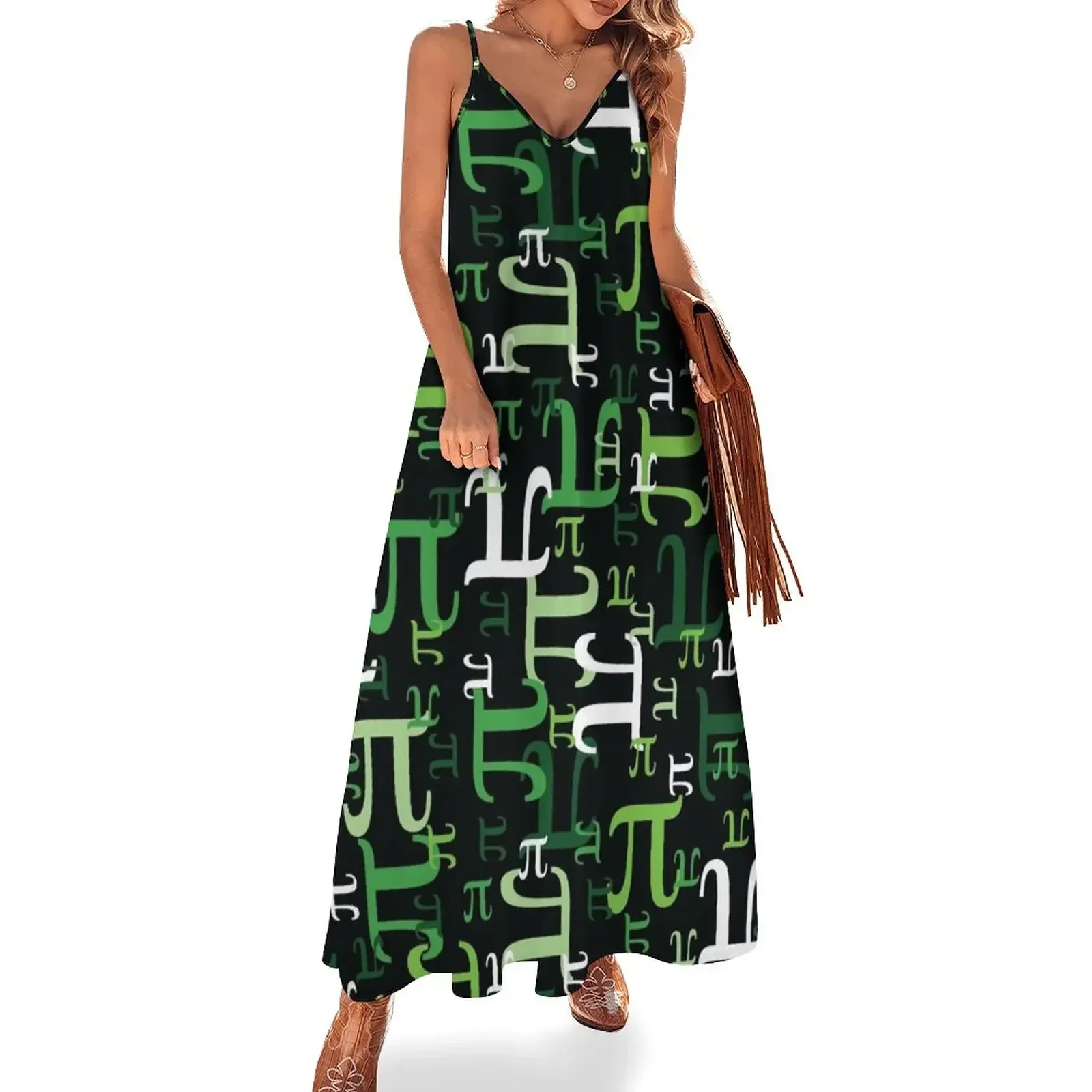 

Pieces of Pi (Green) Sleeveless Dress Women's summer skirt long dress women summer Dress