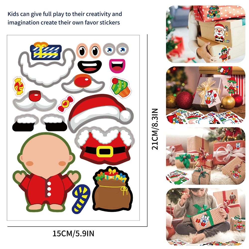 8/16Sheets Make a Face Puzzle Stickers Game Make Your Own Christmas Tree Santa Children Jigsaw Party DIY Decoration Decals Gift