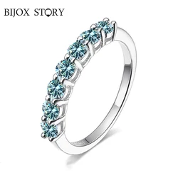 BIJOX STORY 3mm Gemstone Moissanite Rings For Women S925 Silver Matching Wedding Diamonds Band Stackable Ring White Gold Gift
