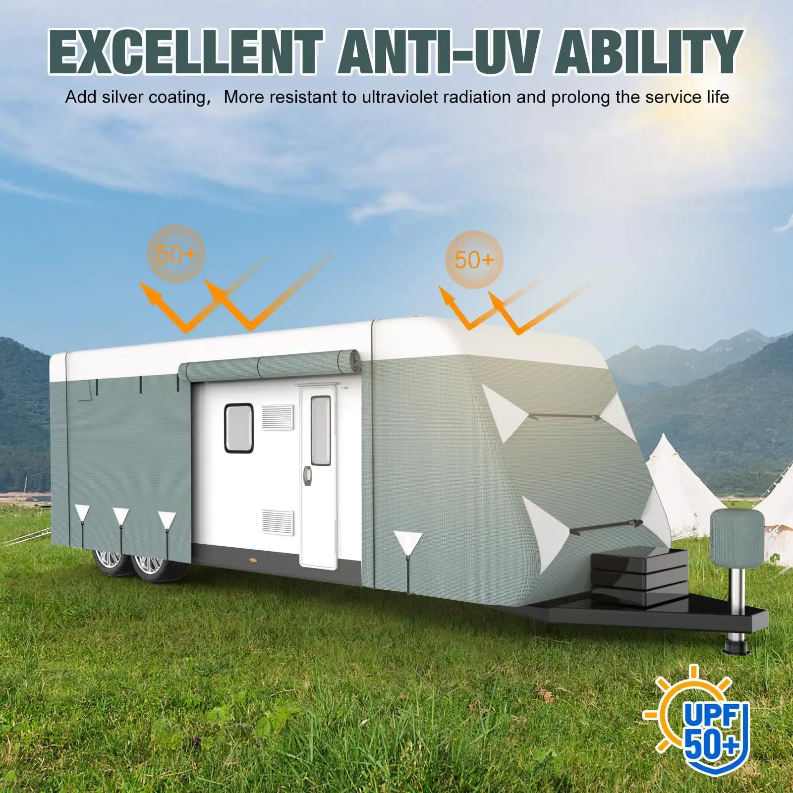 26.1-28.6FT 트래블 트레일러 RV 커버, 업그레이드된 옥스포드 방수 찢김 방지 자외선 차단 캠퍼 커버