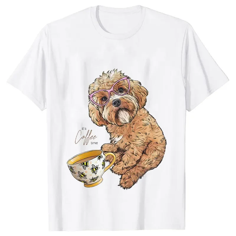 Camiseta con estampado de Bulldog Francés para mujer, ropa divertida de café, camisetas informales de manga corta, Verano