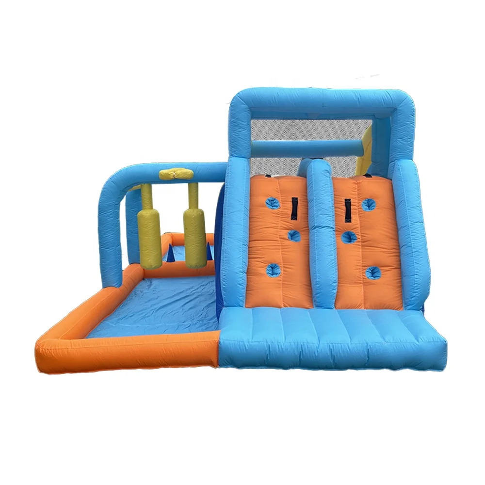 Popular double trampoline water slide sport theme toy indoor outdoor grassland park inflatable castle inflatable bounce house