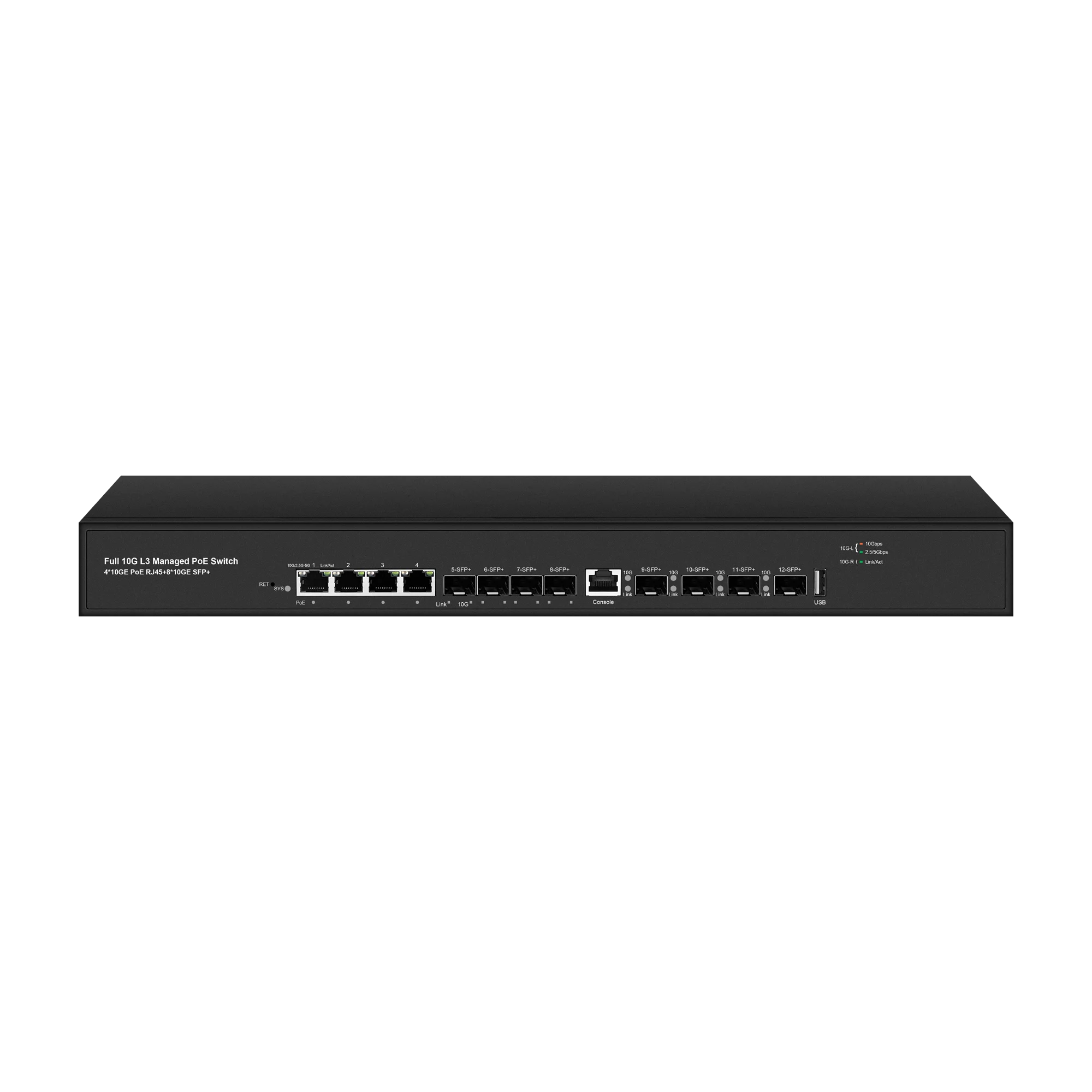 Full 10Gbe managed switch 4 port POE or NON with 8 port SFP+ L3/L2/Web managed,LACP,SSH,http,https,snmp supportable