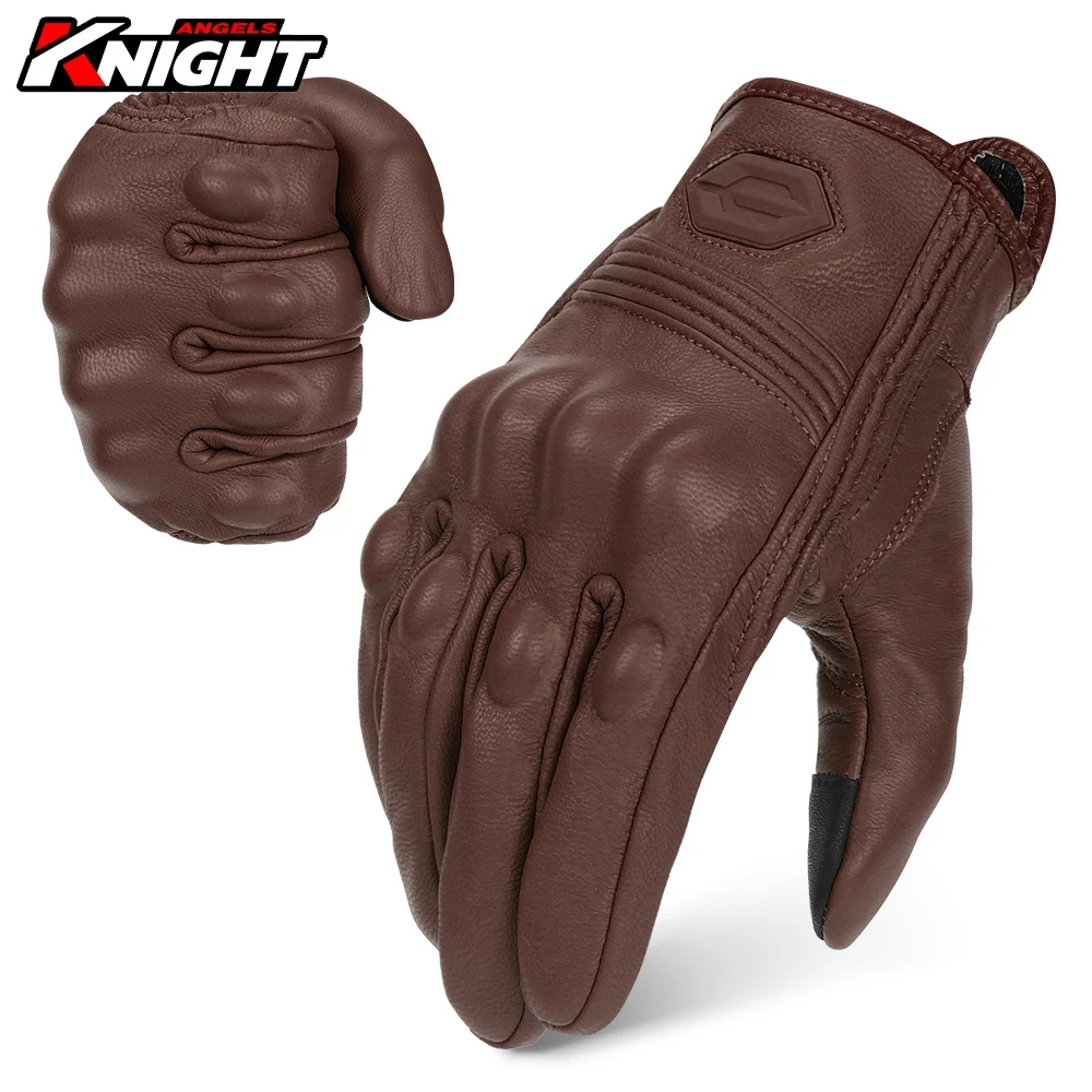 

​Motorcycle Leather Gloves Retro Motorcyclist Gloves Men Women Vintage Moto Motocross Gloves Brown Yellow Motorcycle Accessories