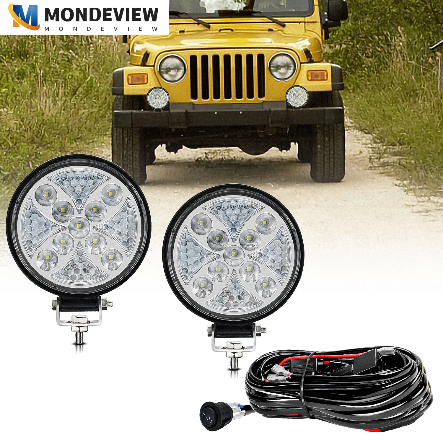 

MONDEVIEW 4-inch Circular Spotlight Mixed Light 30VLED Work Light Strip Suitable for Jeep Trucks Off-road Vehicles SUV ATV