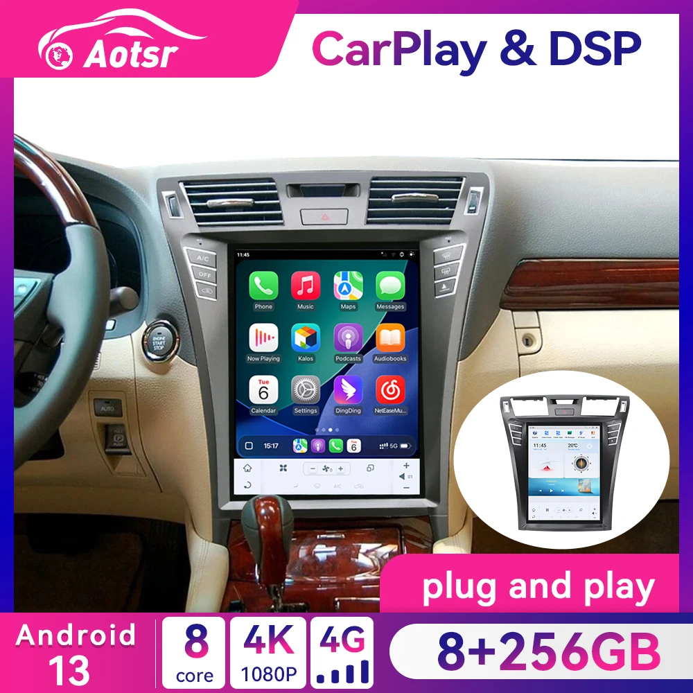 

Автомобильный радиоприемник с экраном 12,1 дюйма для Lexus LS460 LS400 2006-2012 Tesla Style GPS Carplay Android 13.0, мультимедийный автоплеер, головное устройство