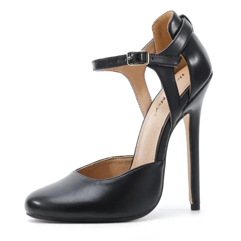 New Fashion Show Sexy Sandals Woman Classics Buckle Strap PU 14CM Thin Heels Fashion Women Pumps Women Shoes Pumps Black