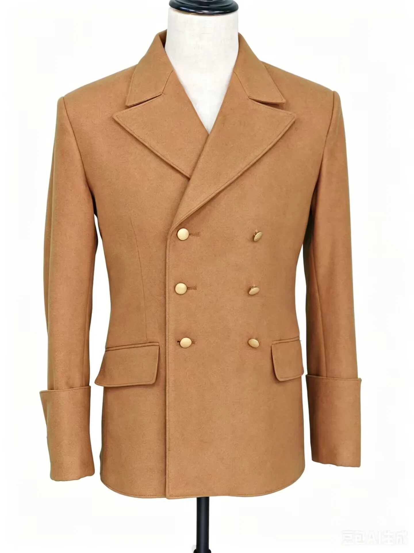 EMD Brown Woolen Top with Double Rows of Gold Buttons Can Be Customized