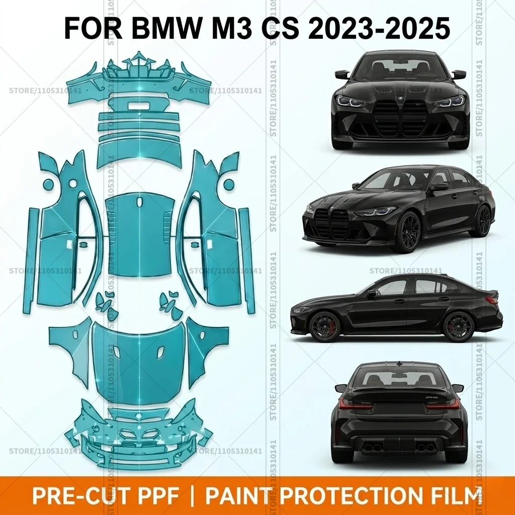 

Предварительно нарезанная прозрачная защитная пленка PPF для бампера, автомобильная защитная пленка Clear Bra для BMW M3 CS 2023-2025