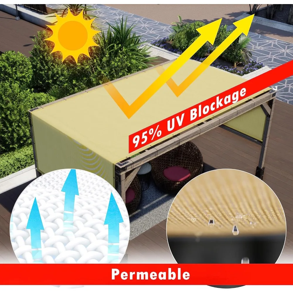 Black Pergola Sun Shade Canopy Replacement Cover with Stainless Steel Weighted Rods, 95% UV Blockage,Commercial Grade