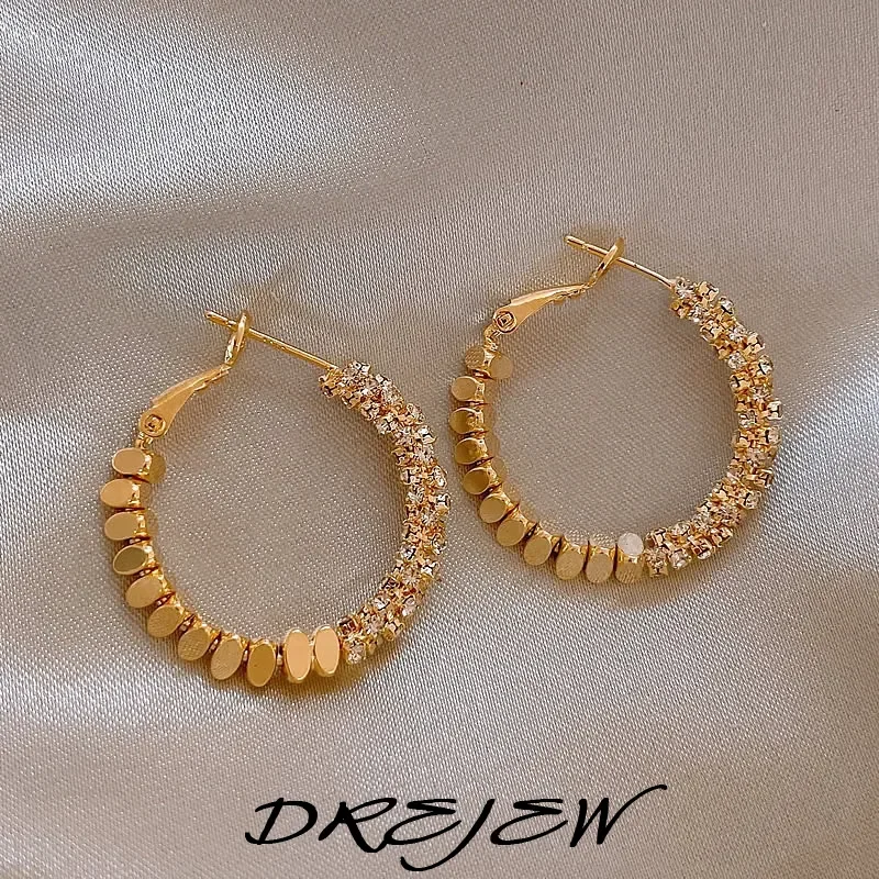 DREJEW Diamond Studded Patchwork Earrings for Women Simple and Fashion Hoops European and American Exaggerated Jewelry Gifts