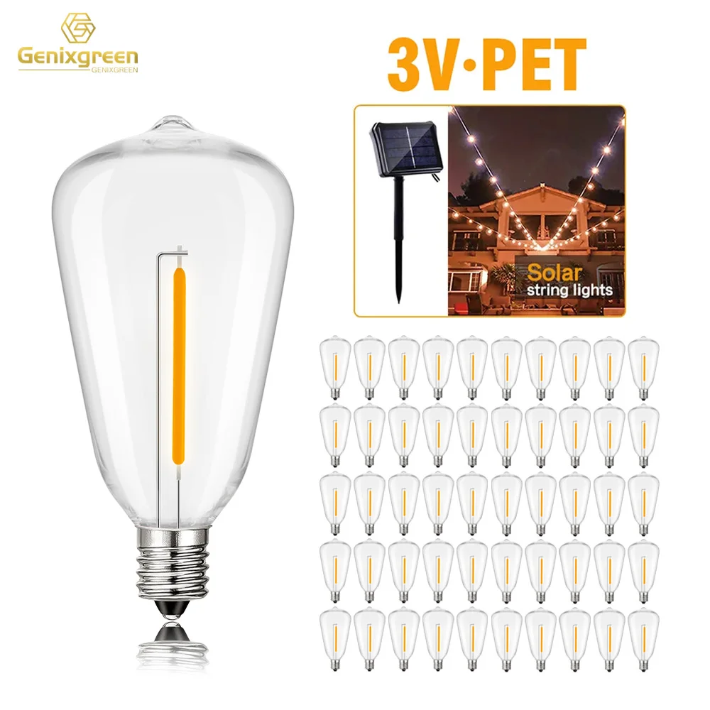 ST38 Solar String Lights Replace Bulbs DC3V E12 Candelabra Base Plastic Shatterproof Edison Low Voltage Bulb For Camping Outdoor