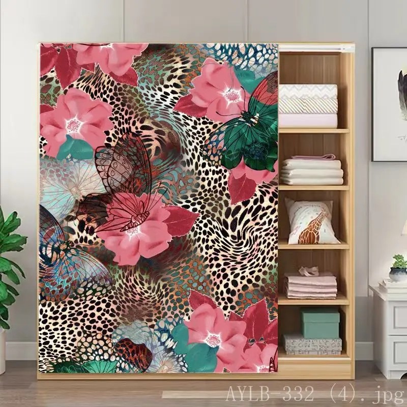 VIKAMA Tiger Hibiscus Cabinet Curtain, Dustproof Wardrobe Door Curtain for Nursery Kids Room Bathroom Decor