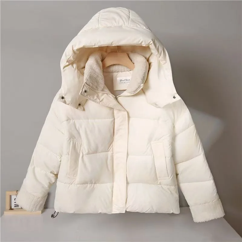 The Lamb Fur Collar Bread Clothes Women's Winter 2024 New Hooded Down Cotton-padded Jacket Women's Padded Warm Cotton-padded Top