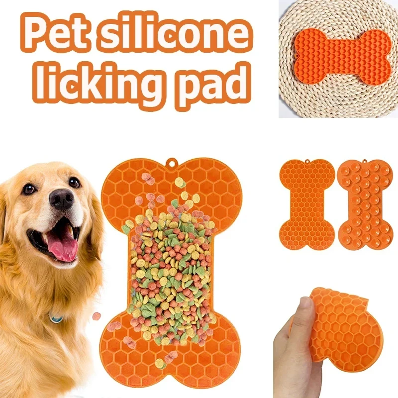 1PC Bone Shape Silicone Licking Pad Pet Dog Peanut Butter Slow Food Bowl Eating for Cats Dogs Feeder Feeding Lickmat