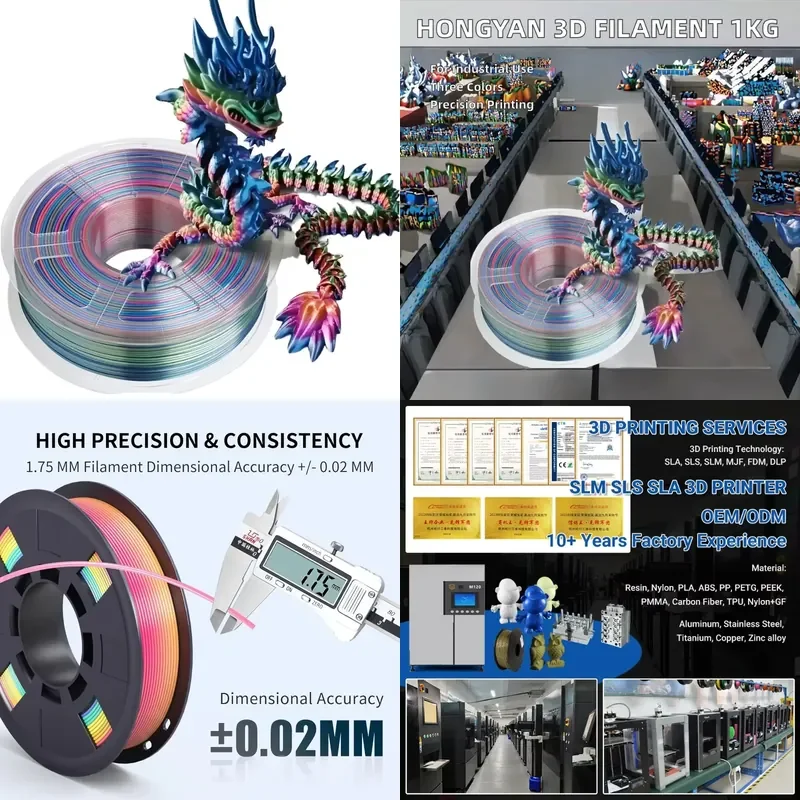2026 hot sale Official Tri-Color Pla Silk 3D Printer Filament 1KG 1.75mm High Precision Sla USB Connected FDM Industrial