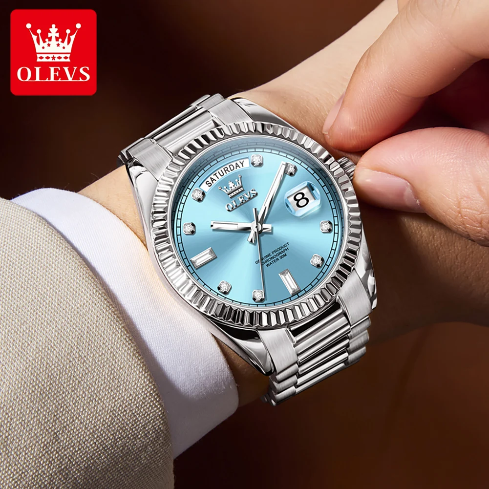 OLEVS 6736 Mechanical Men Watch Auto Calander Waterproof Luminous Stainless Steel Trap For Male Fashion Business Wistwatch