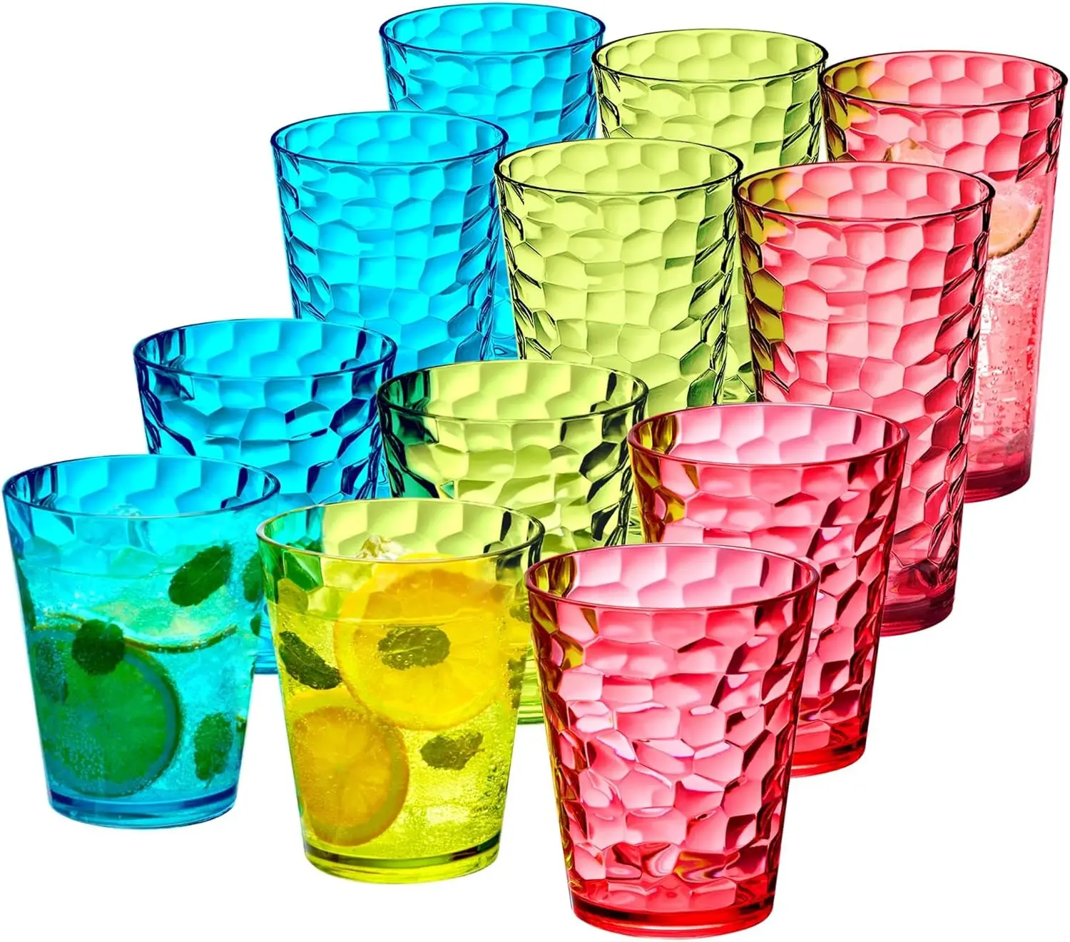 

Plastic Tumblers Set of 12, 16oz & 24oz Acrylic Drinking Glasses, Shatter-Proof BPA-Free Reusable Cups, Dishwasher-Safe