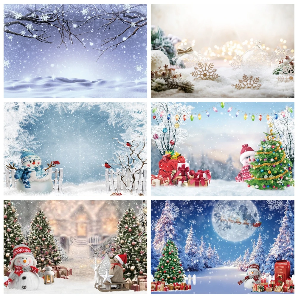 

Winter Shiny Snow Scene Photography Backdrop Christmas Snowflake Glitter Bokeh Xmas Tree Baby Kids Birthday Party Background