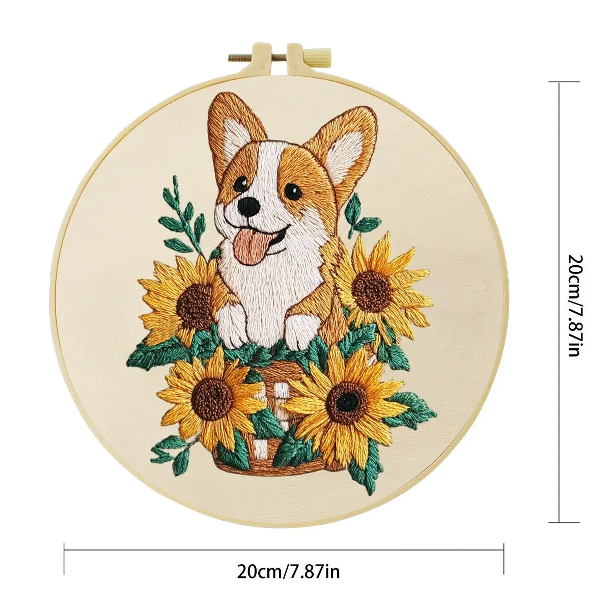 1 Stück 20X20CM/15X15CM 7,87/6,3 Zoll Corgi Stickerei Starter-Kit DIY-Kit DIY-Stickerei-Set Handarbeiten Nadelkunst Malerei – Detail 3