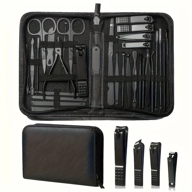 32pcs Set Luxury Nail Care Set in Black And Brown, Including Ingrown Nail Clippers And a Manicure Tool Set Covering Blackhead
