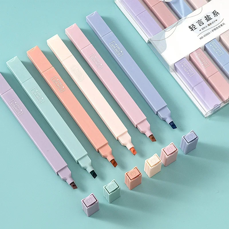 Pastel Highlighter Pen Set Morandi Color Kawaii Highlighter Markers Cute Pens Korean Stationery for School Supplies