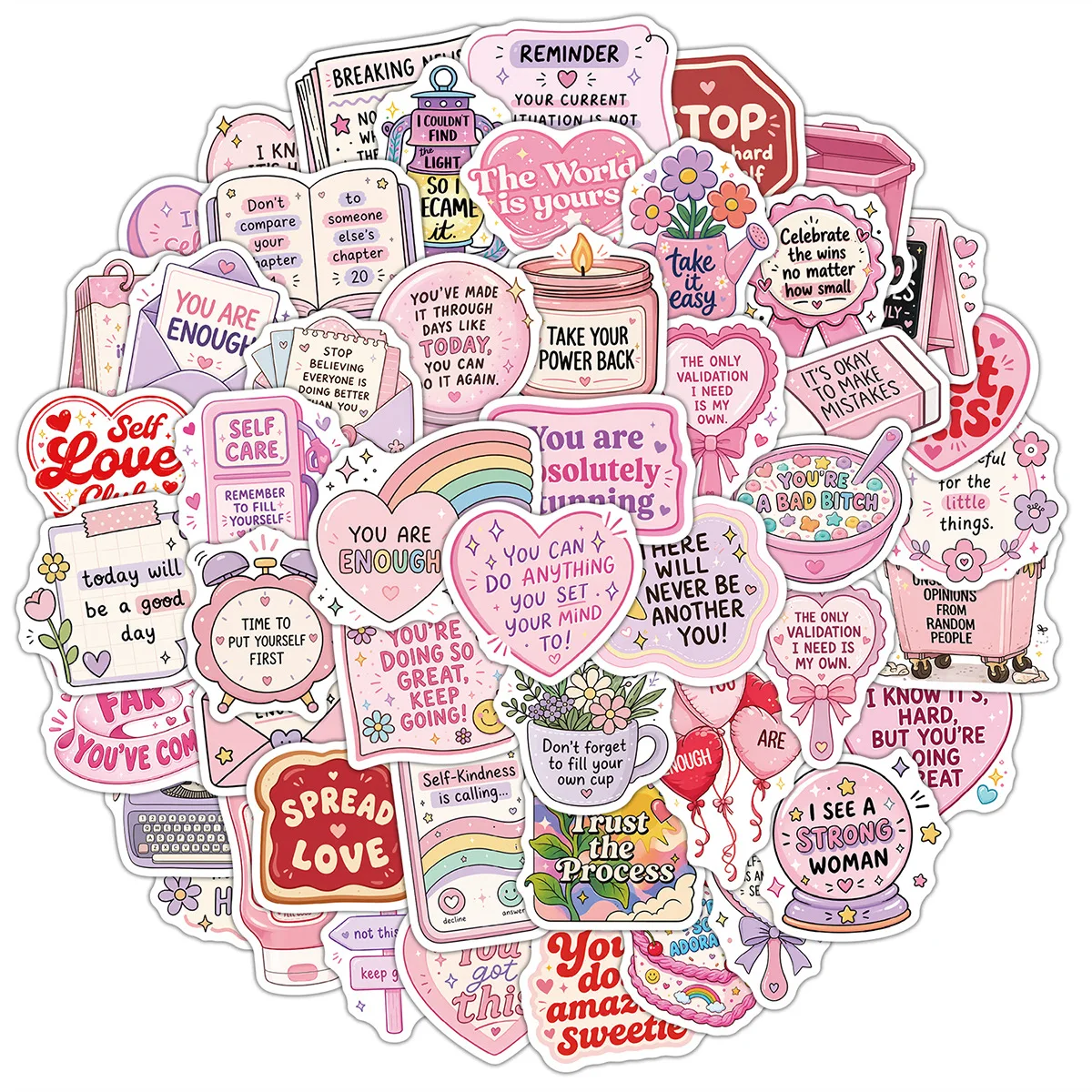 50Pcs Cartoon Aesthetic Positive Energy Doodle Waterproof Stickers for Water Bottle Laptop Decor