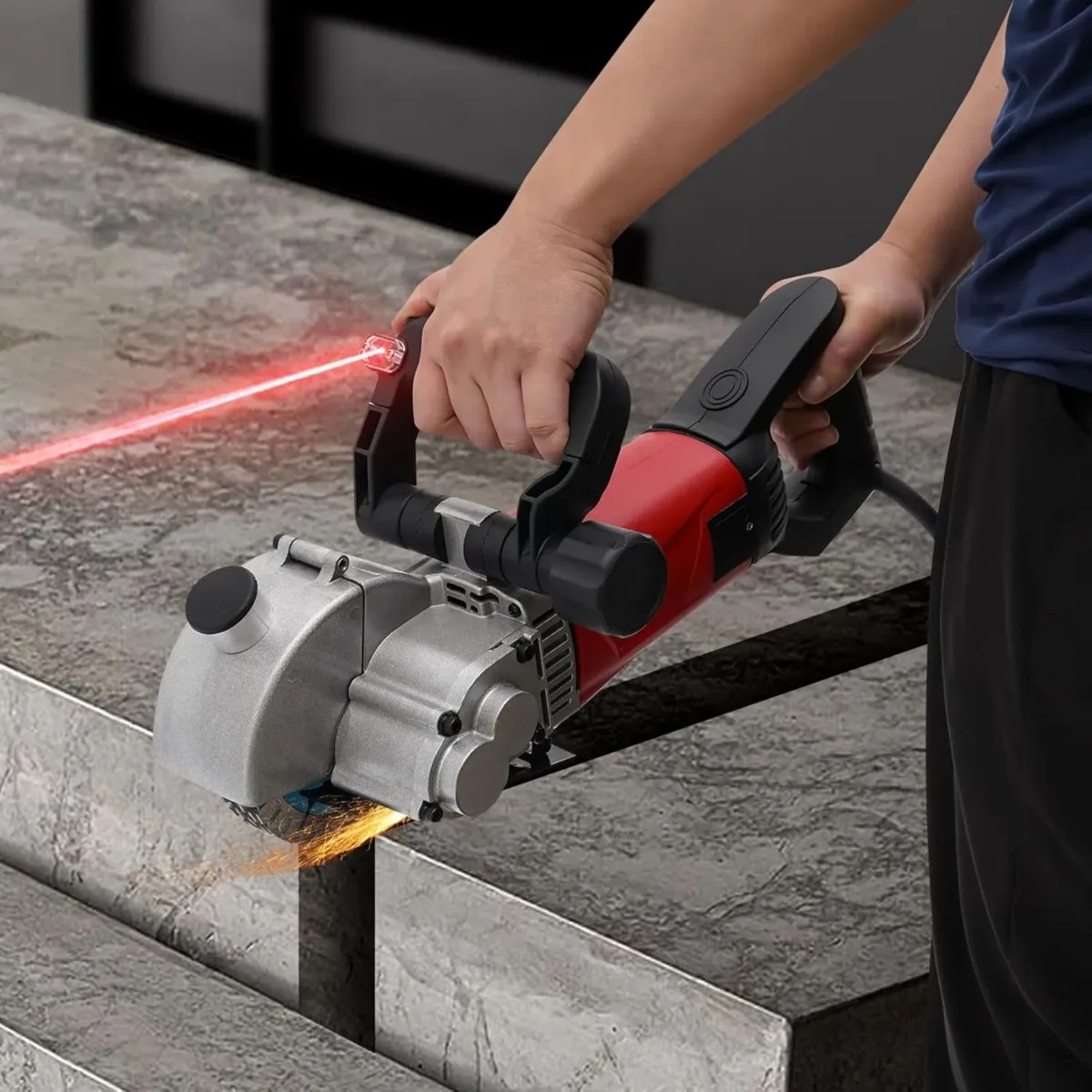 Wall Chaser 125mm 2800W, Channeler Tool with Laser Guide, 7000RPM 5 Diamond Blades, 1.42 Inch Depth, Water Pump Dust Reduction, 180° Adjustable Handle, Lightweight Portable view 2