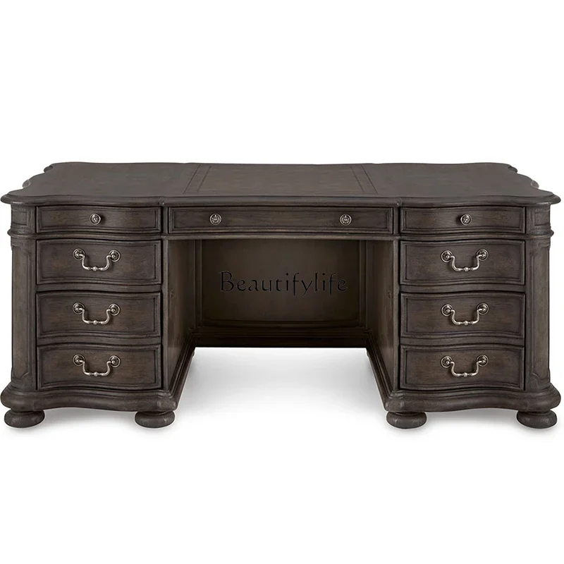 

FG44American Country Pure Beautiful Antique Carved European Classical Office Computer Desk