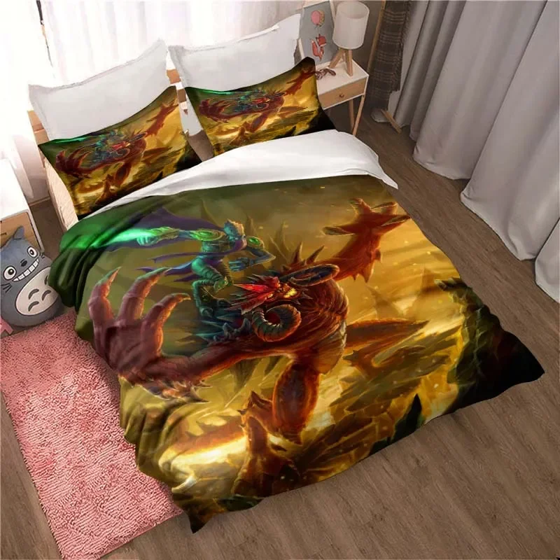 

World of Warcraft pattern home textile set, bedding pillowcase quilt cover, delicate three-piece set, beautiful Christmas gift