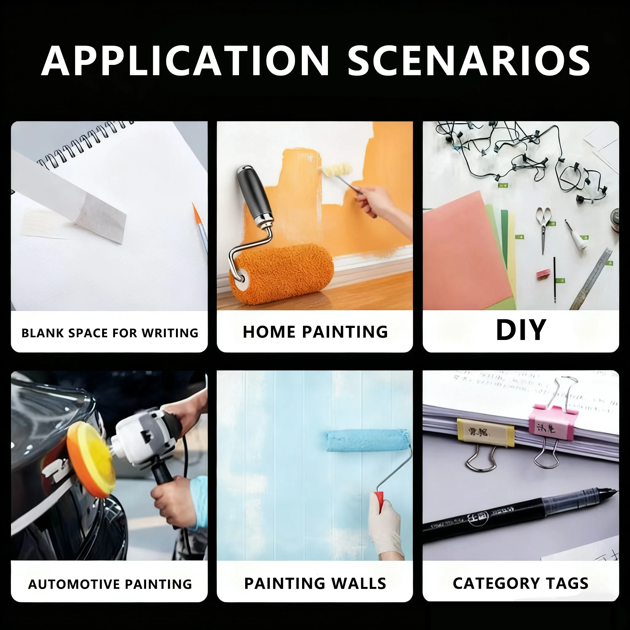 شريطٌ لاصق، 6 لفات، 18 مم، 20 مم، 24 مم، 36 مم، شريط لاصق ذاتي الختم، رسم فني للسيارة، مستلزمات مدرسية ورقية ذاتية الصنع #5