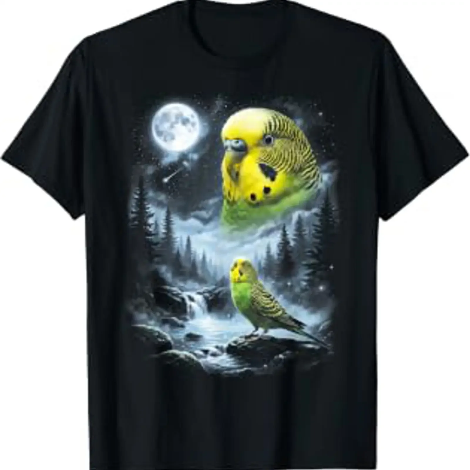 Budgie Parakeet Howling at Moon 90's Retro Bird T Shirt vintage Washed Stretched fashion Stylish Top For Everyday Wear