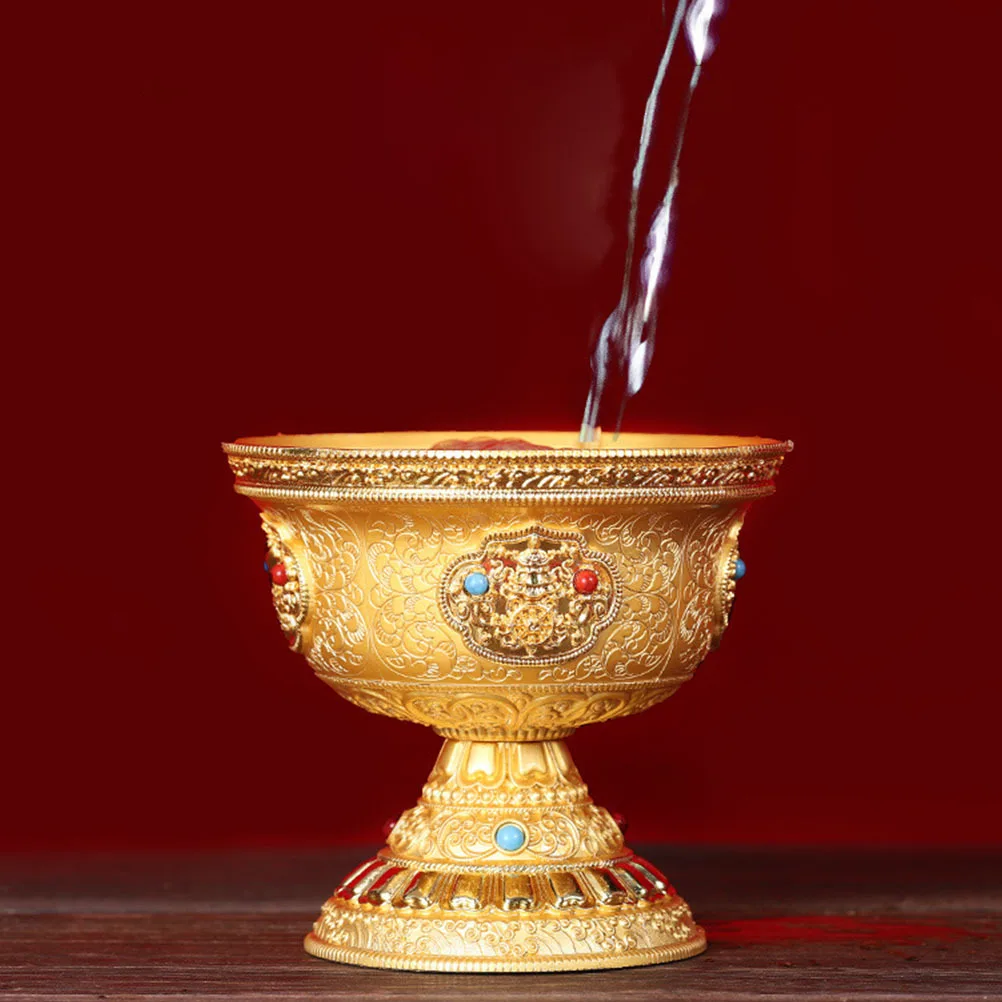 

Diamond Glass Copper Offering Bowl Golden Desktop Decorative Worship Cup For Temple Home Offering