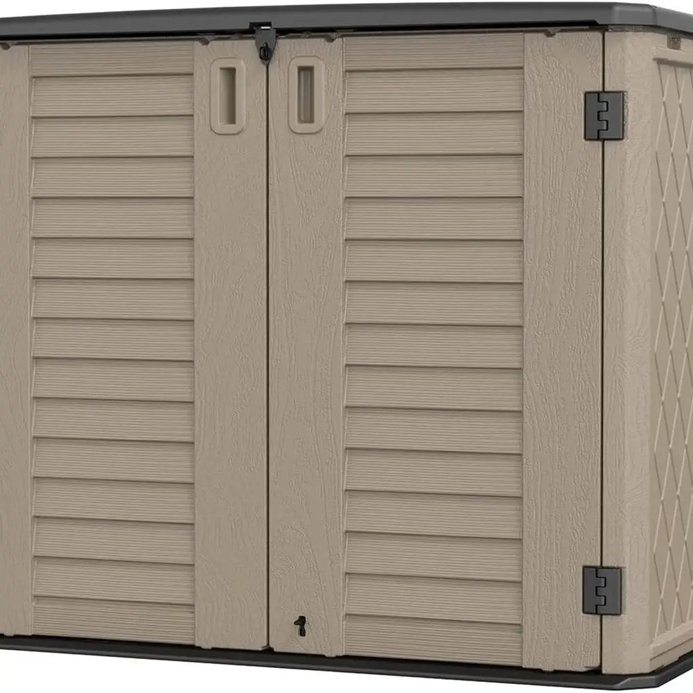 

Waterproof Horizontal Outdoor Storage Cabinet for Garden and Patio, 35 Cubic Feet, Dark Brown