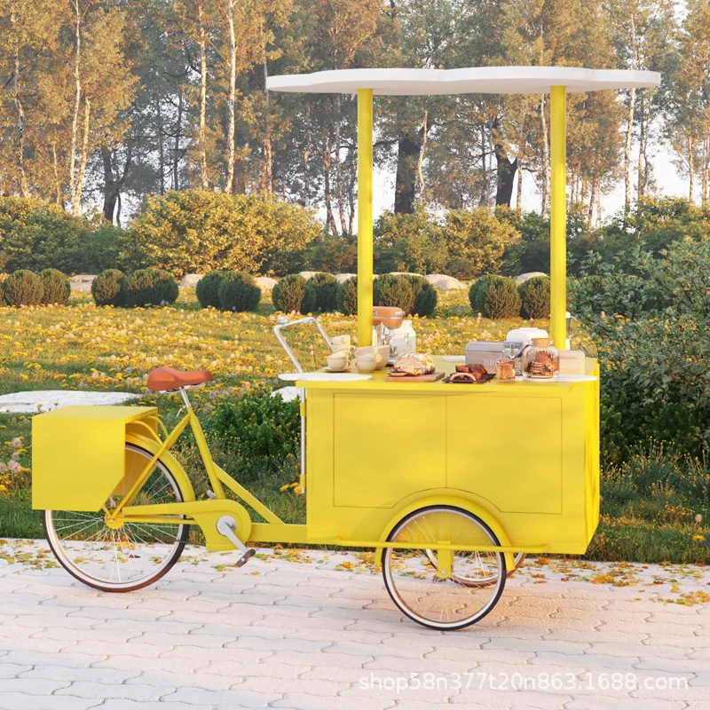 DSA stall snack cart night market three-wheeled cart with umbrella hand push movable shopping mall stall selling food truck