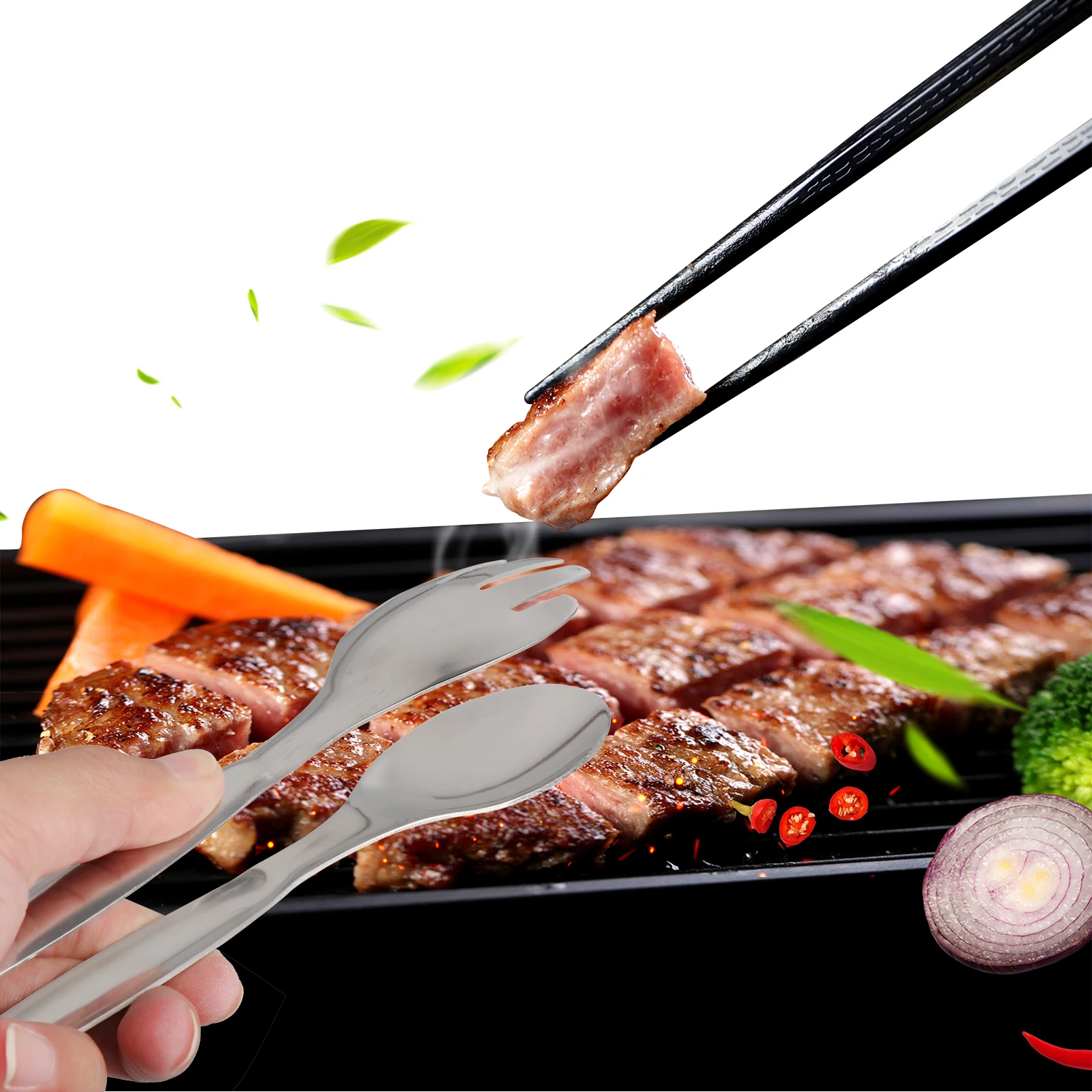 

Stainless Steel Food Tongs Barbecue Clamp Bbq Grilling Accessories Silver Utensils for