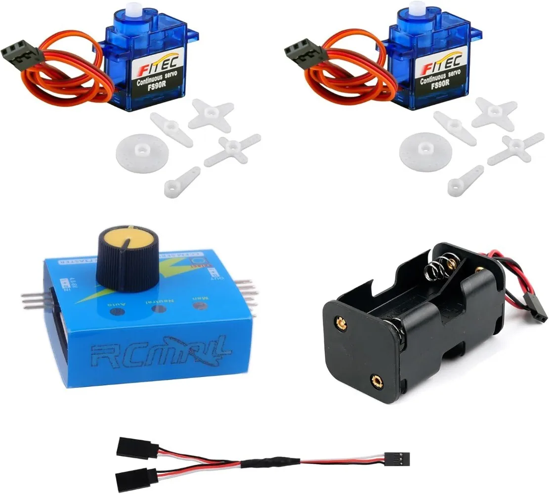 

Feetech FS90R 360 Degree Conintous Rotation Servo Motor Tester Kit 9g Micro Servos Extension Cable Tester Battery Holder DIY